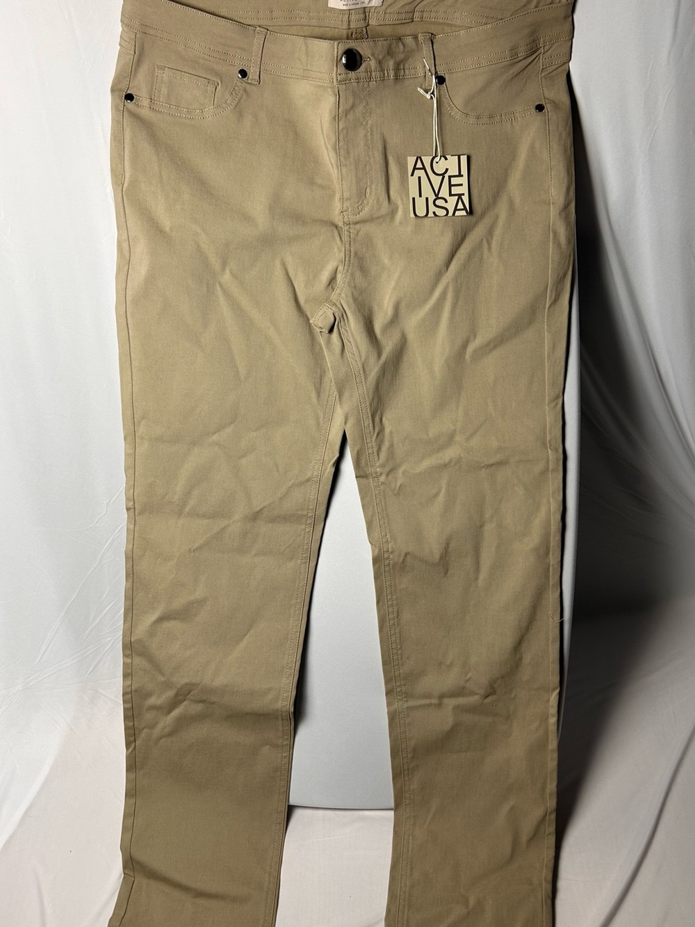 Active USA Women's Khaki Straight Leg Trousers - Tan